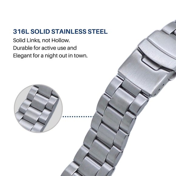 22MM 316L Stainless Steel Oyster Watch Band Made to fit SEIKO SKX007/009/011 - Picture 4 of 5